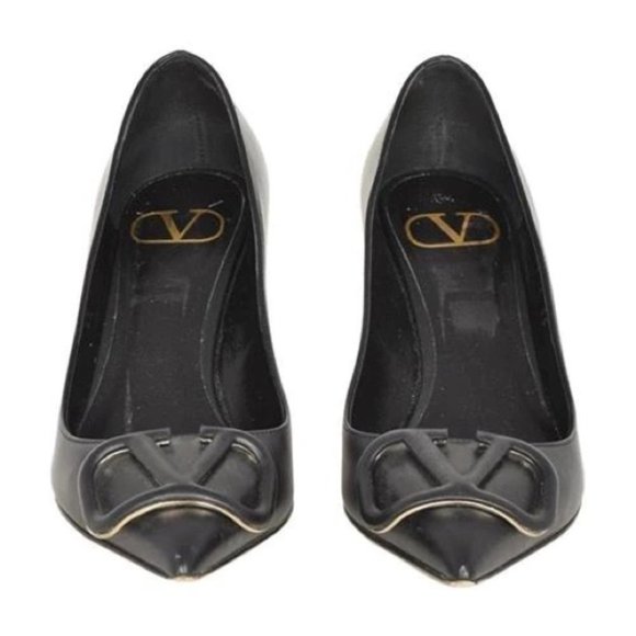 Valentino VLOGO Signature Black Decal Leather Heel Pumps 35 - Picture 7 of 8